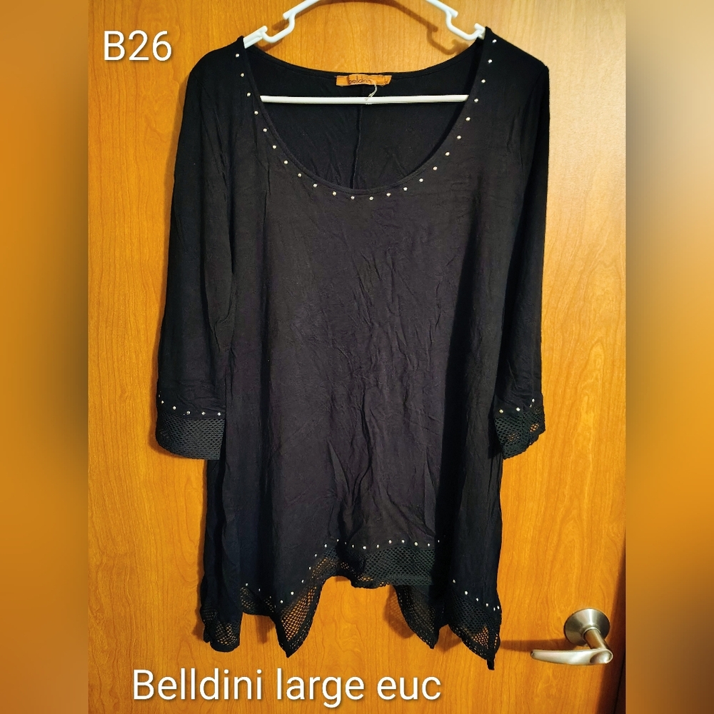 Belldini Black Scoop Neck Tunic with Stud Details